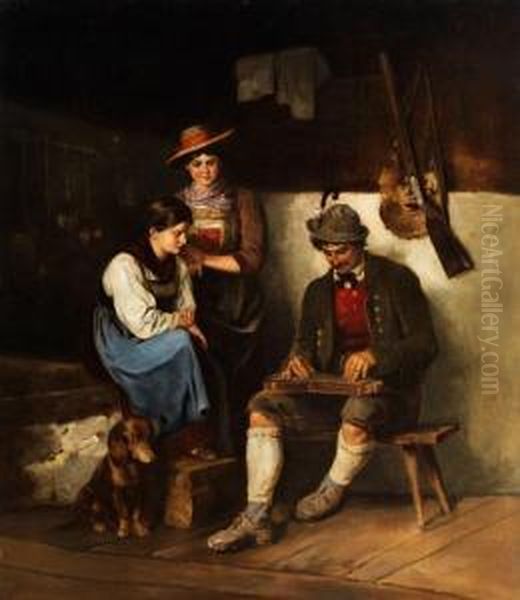 Der Zitherspieler Oil Painting by Franz Von Defregger