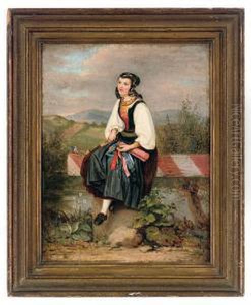 A Hessian Farmer Woman On Her Way To The Yearly Fair Oil Painting by August von der Embde