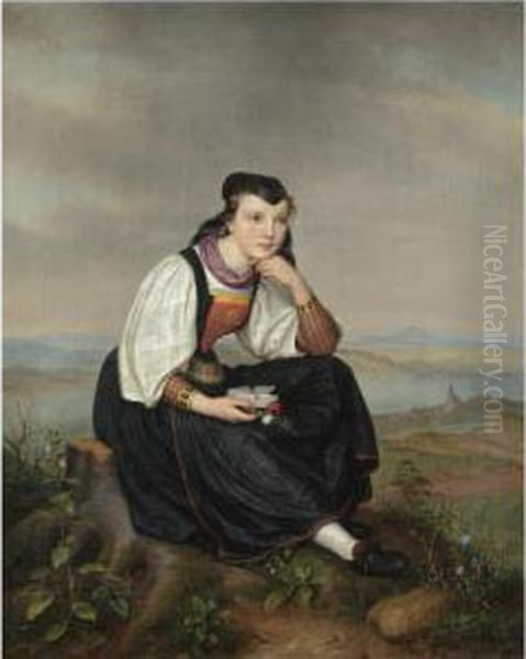 Hessisches Madchen (girl From Hessen In Traditional Dress) Oil Painting by August von der Embde