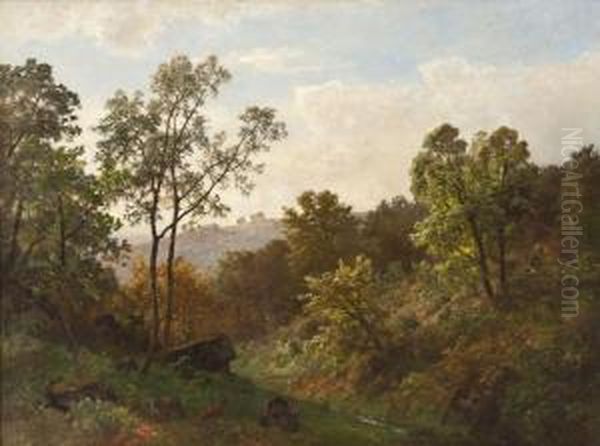 Fuchs In Sommerlicher Waldlandschaft Oil Painting by Carl Von Der Hellen