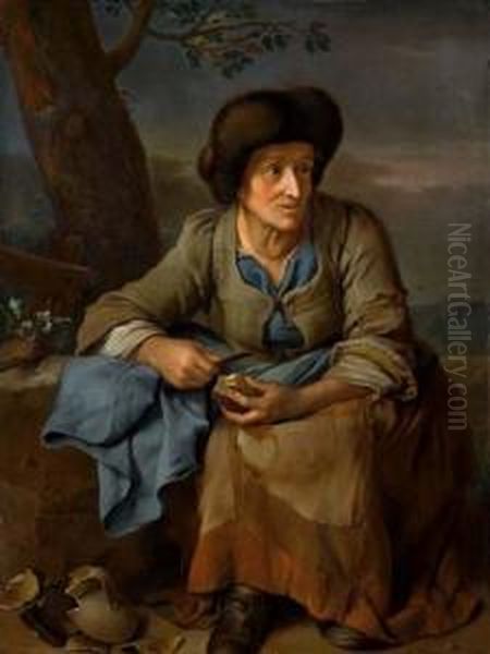 Seated Old Woman. Oil Painting by Johann Philipp Von Der Schlichten