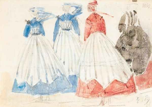 Etudes de femmes en crinolines Oil Painting by Eugene Boudin