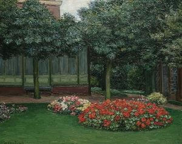 Park Scene With Flowerbeds Oil Painting by Leo Klein Von Diepold