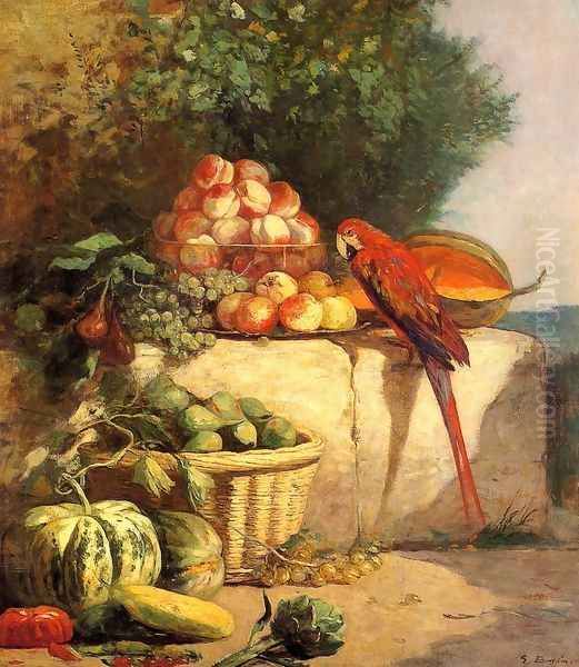 Fruit and Vegetables with a Parrot Oil Painting by Eugene Boudin