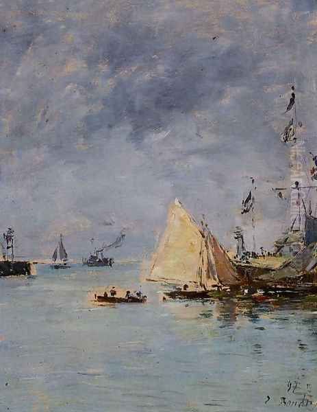 Trouville, the Jettys, High Tide Oil Painting by Eugene Boudin