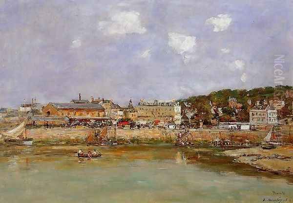 The Port of Trouville, the Market Place and the Ferry Oil Painting by Eugene Boudin