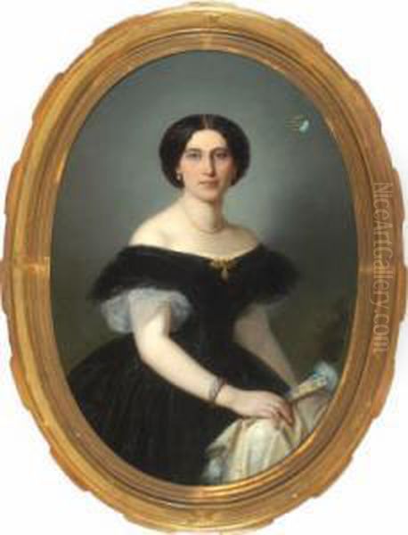 Portrait Einer Jungen Adeligen Dame Im Schwarzen Kleid Vor Neutralem Hintergrund Oil Painting by Carl Martin Von Ebersberg