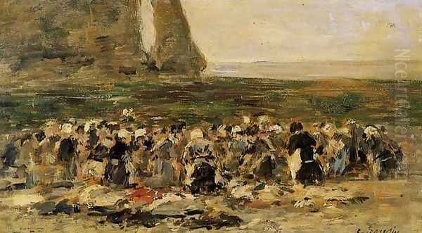 Laundresses at Etretat Oil Painting by Eugene Boudin