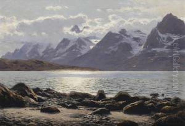 Am Raftsund Bei Digermulen Mit Blick Auf Den Rulten; Mountainous Landscape, Norway Oil Painting by Themistocles Von Eckenbrecher