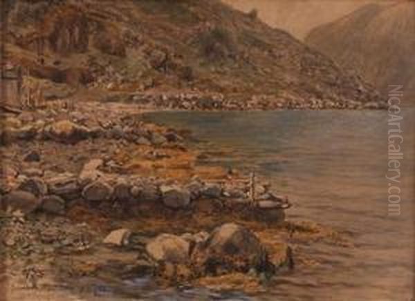 Sundal, Mauranger-fjord 21/7-89 Oil Painting by Themistocles Von Eckenbrecher