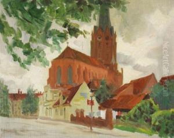 Die Petrikirche In Buxtehude Oil Painting by Julius Von Ehren