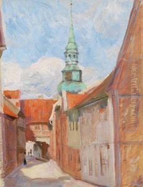 Die Altstadt Von Stade Mit Der Kirche St. Cosmae Oil Painting by Julius Von Ehren