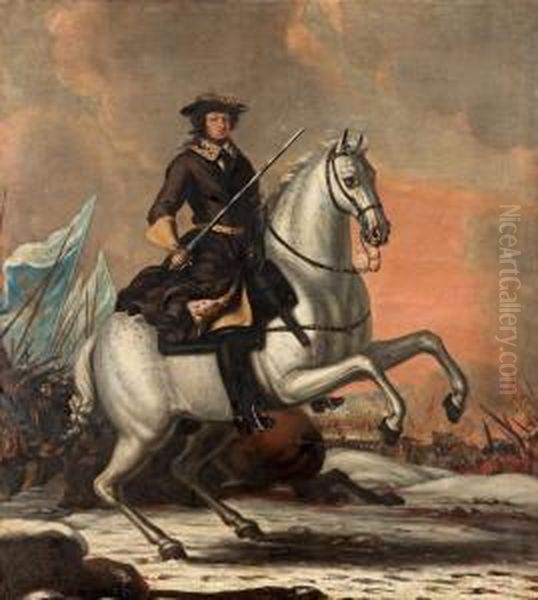 Konung Karl Xi Till Hast Oil Painting by David Klocker Von Ehrenstrahl