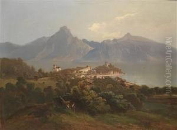 View Of Traunkirchen Oil Painting by Theodor, Freiherr Von Ehrmanns