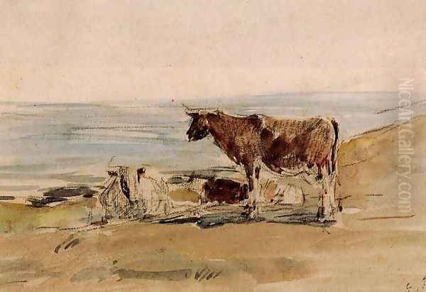 Cows near the Shore Oil Painting by Eugene Boudin