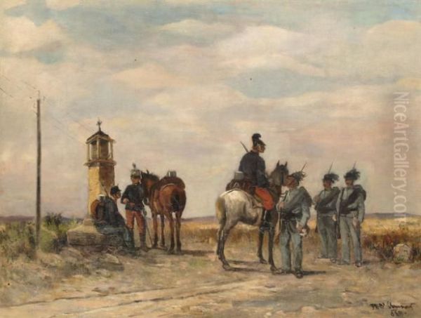 Katonak Pihenoje Oil Painting by Theodor, Freiherr Von Ehrmanns