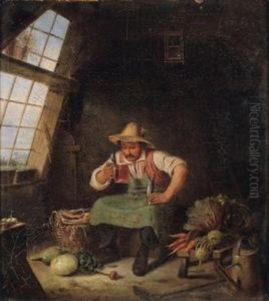 Ein Guter Schluck Oil Painting by Karl Von Enhuber