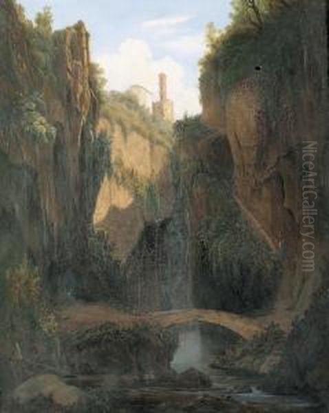 Romantische Landschaft. Oil Painting by Alfred Von Ernst