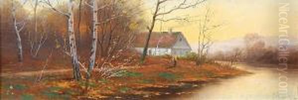 Bauerliche Herbstlandschaft An Der Oker Oil Painting by F.A. Elmar Von Eschwege