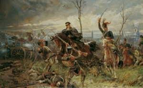 Reiterkampf Bei Mars-la-tour. Gefechtsszene Aus Dem Krieg 1870/71. Oil Painting by F.A. Elmar Von Eschwege