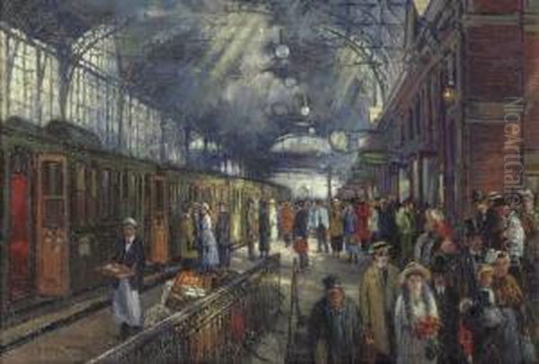 Station Hollands Spoor, The Hague Oil Painting by Hans Von Faber Du Faur