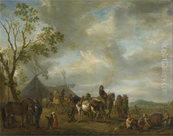 Scene De Campement Militaire Oil Painting by Carel van Falens or Valens