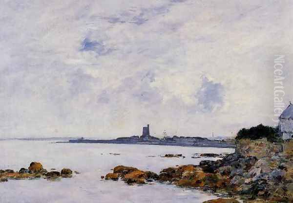 Saint-Vaast-la-Houghe, the Rocks and the Fort Oil Painting by Eugene Boudin