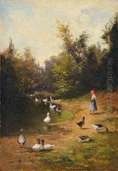 Ganseliesl Am Bach Oil Painting by Maximilian Von Fichard