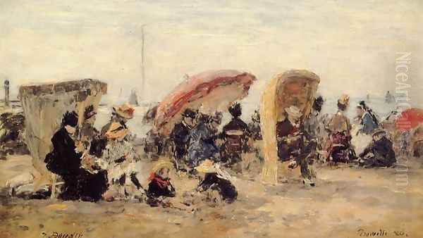 Trouville, Beach Scene XIII Oil Painting by Eugene Boudin