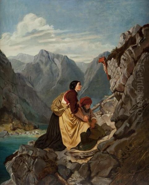 Tyrolese Woman And Child Oil Painting by Philip Von Foltz