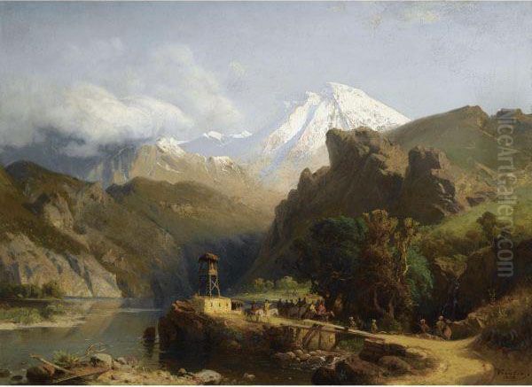 Watchtower In The Caucasus Oil Painting by Paul Von Franken