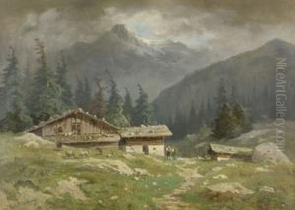 Alp Im Berner Oberland. Oil Painting by Friedrich Rudolf Von Frisching