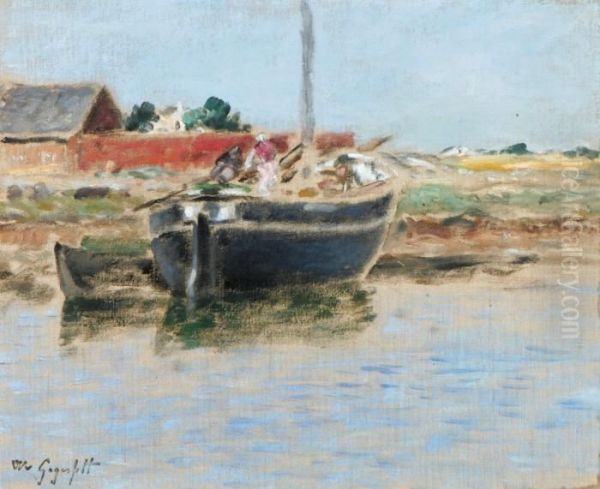 Skuta Vid Strand. Stampelsignerad W V Gegerfelt Oil Painting by Wilhelm von Gegerfelt