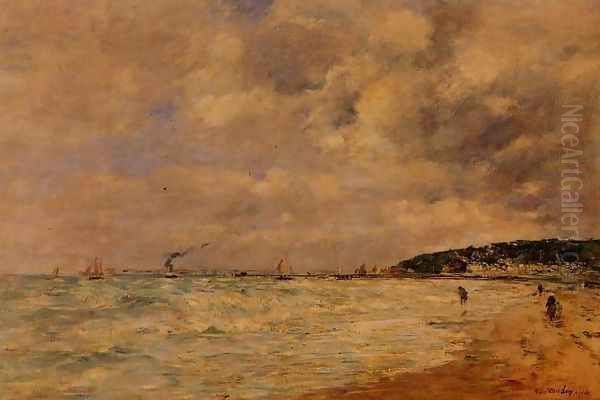 The Tourgeville Shores Oil Painting by Eugene Boudin