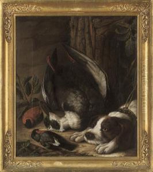 A Hunting Dog And His Prey Oil Painting by Johann Friedrich Von Grooth