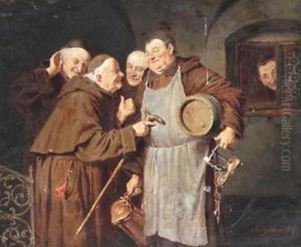 Gossip In The Monastery Oil Painting by Eduard Von Grutzner