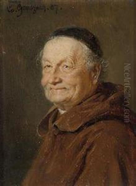 Half Length Portrait Of A Monk Oil Painting by Eduard Von Grutzner