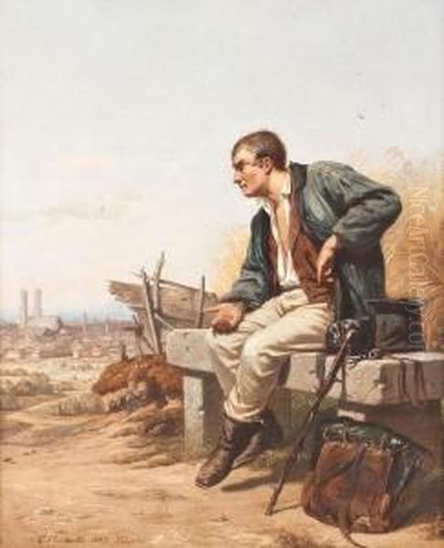 Wanderer Bei Der Rast Vor Munchen Oil Painting by Carl Von Haberlin