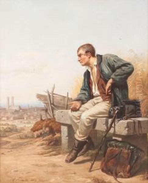 Wanderer Bei Der Rast Vor Munchen Oil Painting by Carl Von Haberlin