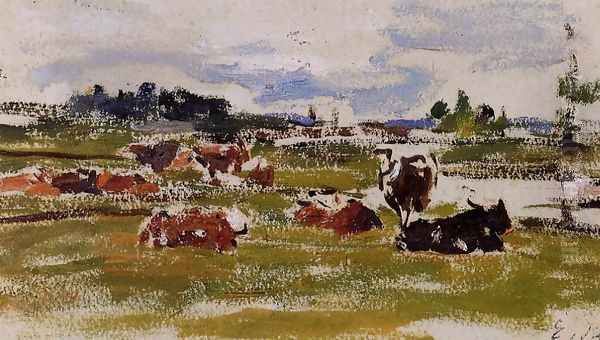 Cows in Pasture I Oil Painting by Eugene Boudin