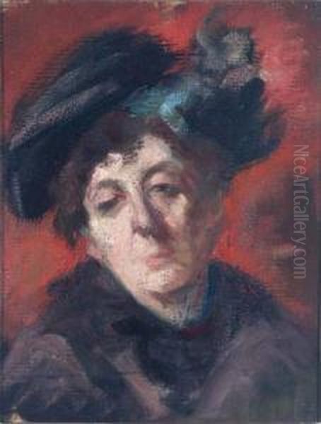 Portrat Einer Dame Mit Hut Oil Painting by Hugo, Freiherr Von Habermann