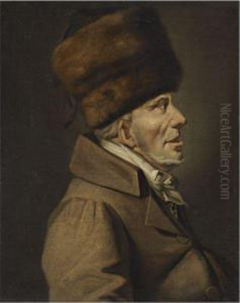 Portrait Of A Man In A Fur Hat Oil Painting by Carl Von Hampeln