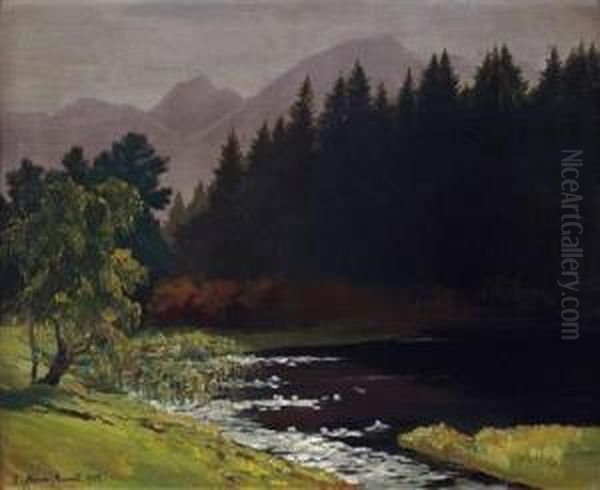 Alpensee Oil Painting by Eduard, Freiherr Von Handel-Mazetti