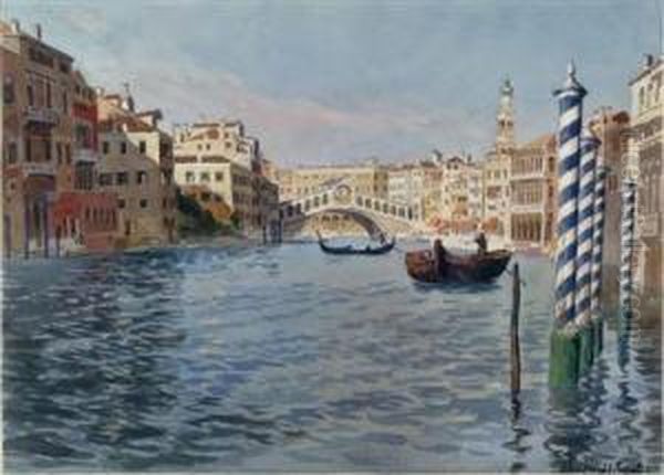 Canale Grande Mit Rialtobrucke Oil Painting by Eduard, Freiherr Von Handel-Mazetti