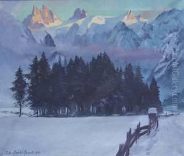 Winterliche Landschaft Mit Blick Auf Hochgebirge Oil Painting by Eduard, Freiherr Von Handel-Mazetti