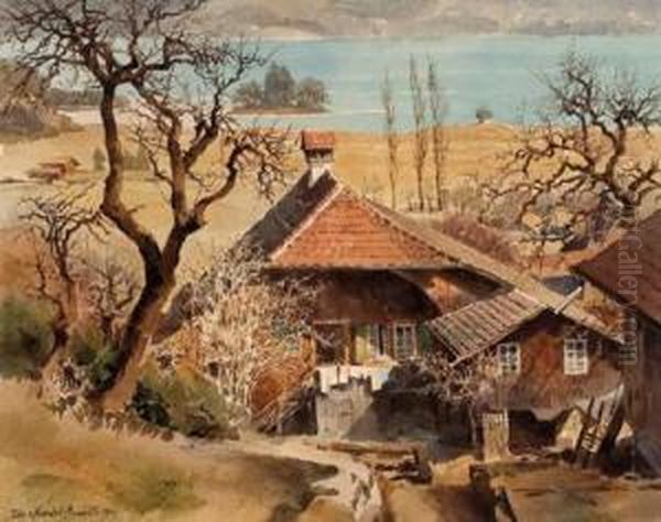 Altes Landhaus Mit Blick Auf See Oil Painting by Eduard, Freiherr Von Handel-Mazetti