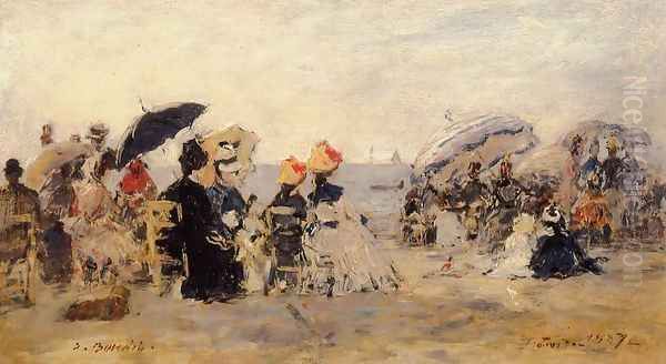 Trouville, Beach Scene XIV Oil Painting by Eugene Boudin