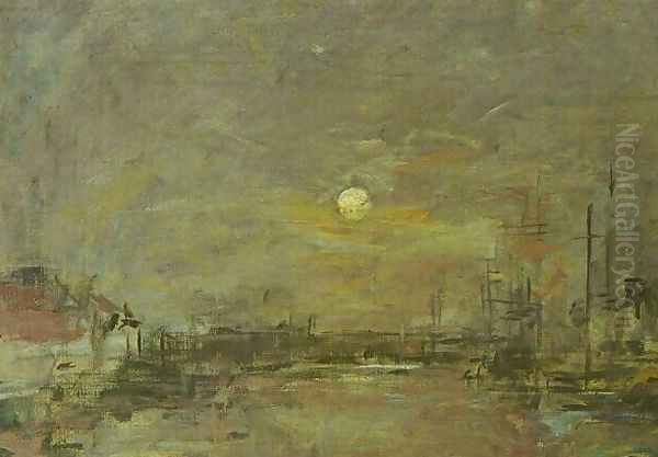 Twilight over the Basin of Le Havre Oil Painting by Eugene Boudin