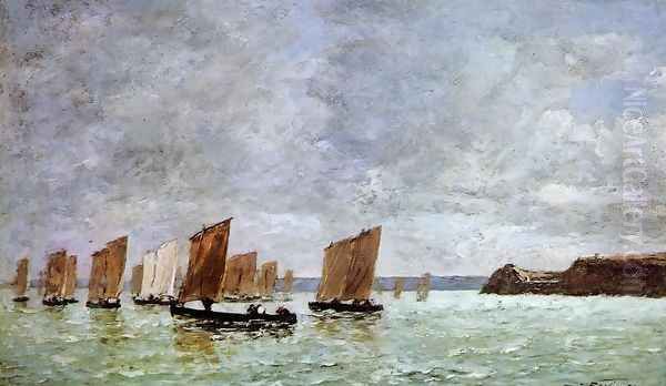 Camaret, Fishing Boats off the Shore Oil Painting by Eugene Boudin