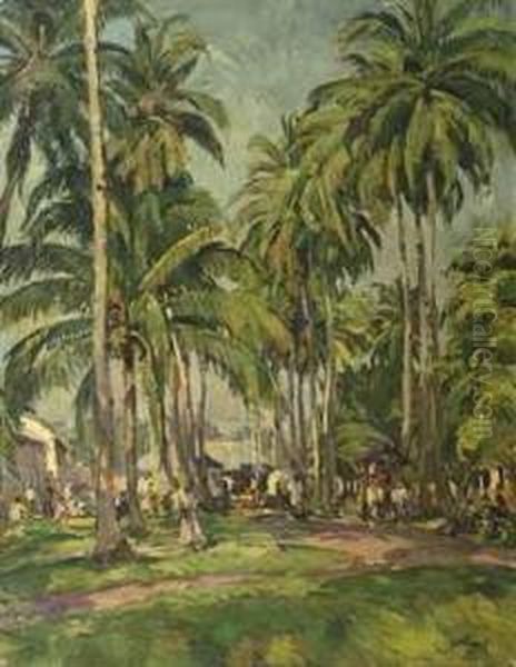 Kampong With Figures Oil Painting by Hans von Hayek